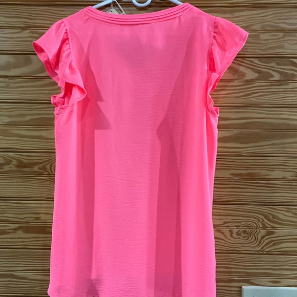 Pink Ruffle Sleeve V-Neck Top - Picture 2 of 2
